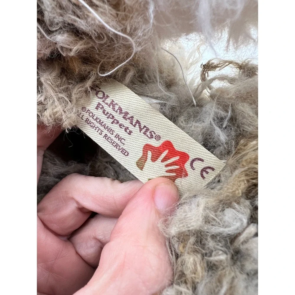 Folkmanis Alpaca Hand Puppet Plush White Brown Shaggy Faux Fur Realistic 2953